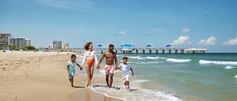 On the beach, windsurfing, motor boating, fishing