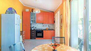 Fridge, oven, stovetop, coffee/tea maker