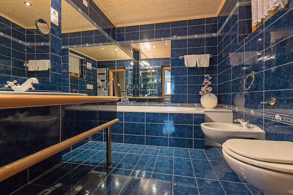 Tina, secadora de cabello, toallas 