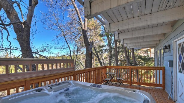Outdoor spa tub - Alpine Skies by Destination Big Bear : Peaceful Setting in Moonridge! Walk to Bear Mtn and the National Forest! Hot Tub! (Big Bear Lake)