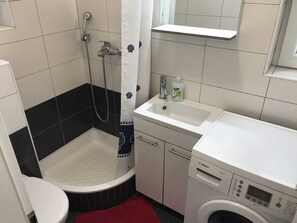 Hair dryer, towels, toilet paper