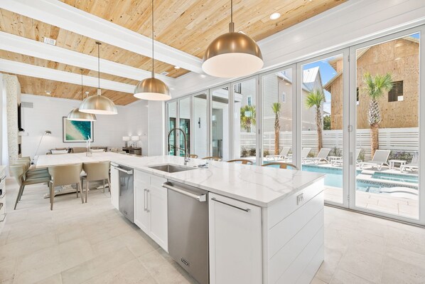 Fridge, microwave, oven, dishwasher