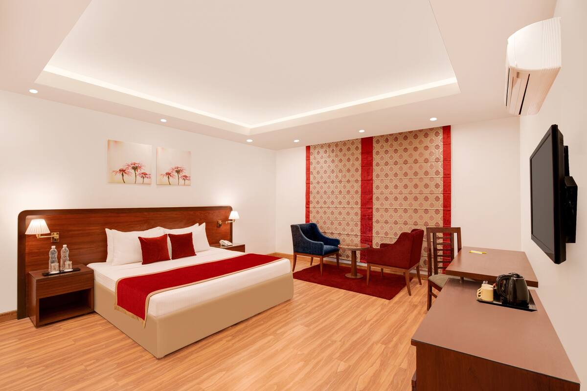 Quarto luxo | 1 quarto, escrivaninha, espaço de trabalho para notebook