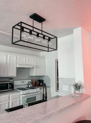 Fridge, microwave, oven, stovetop - Modern Midtown Houston Home Sleeps 8 Near Downtown with Garage (Houston)