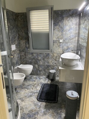 Dusche, Haartrockner, Bidet, Handtücher