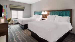 A hotel room with two beds, a desk, a chair, a TV, and a window with blinds. - Hampton Inn Concord (Concord)