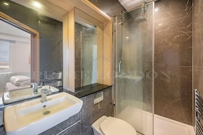 Deluxe Apartment | Bathroom | Hair dryer, towels, toilet paper