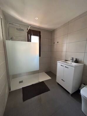 Ducha, secador de pelo, toallas, papel higiénico