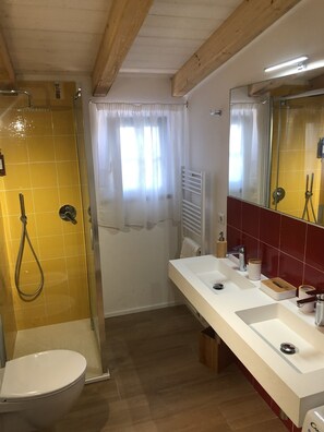 Regadera, secadora de cabello, bidet, toallas 