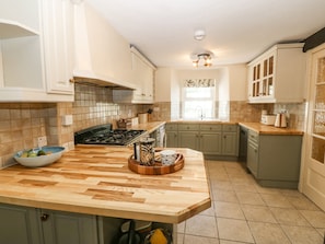 Fridge, dishwasher, toaster, cookware/dishes/utensils