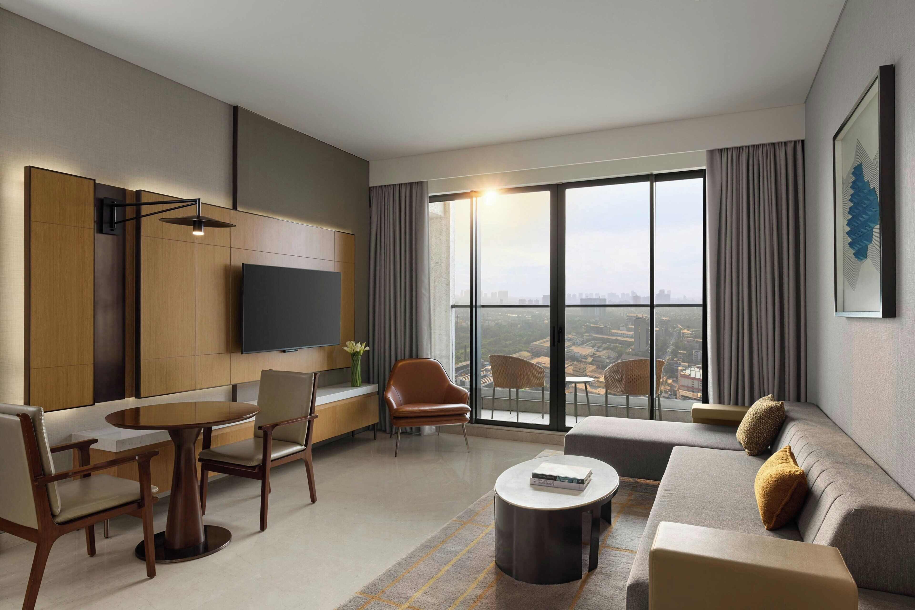 Luxury Suite, 1 Bedroom | Living room | 56-inch LCD TV with cable channels, TV