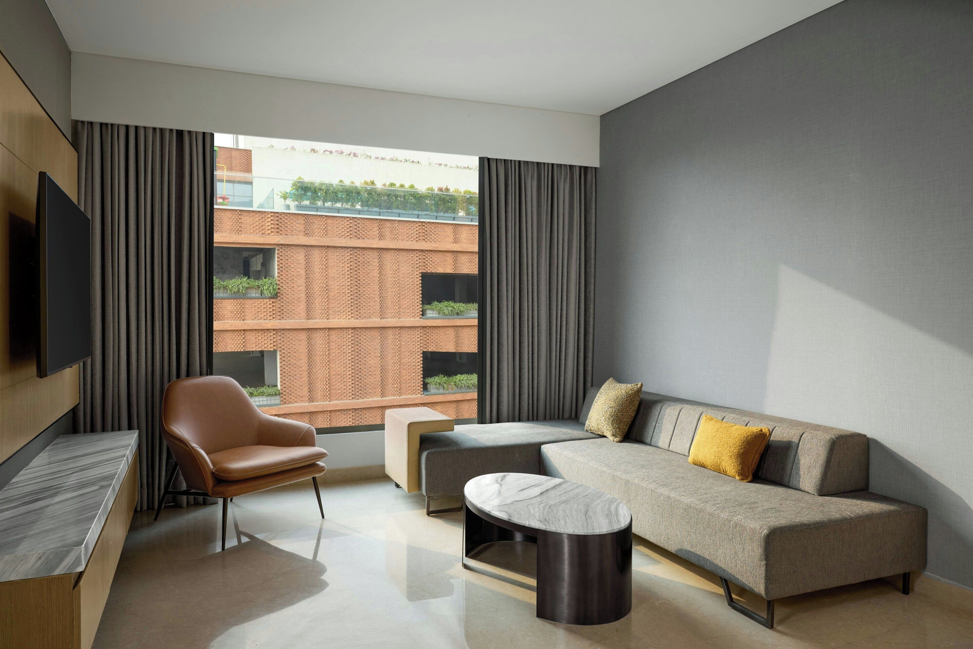 Superior Room, 1 King Bed, Courtyard View | Living room | 56-inch LCD TV with cable channels, TV