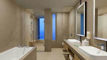 Rainfall showerhead, free toiletries, hair dryer, bathrobes