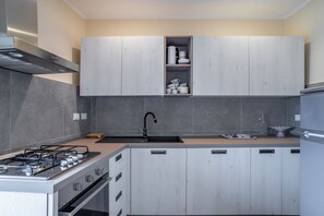 Fridge, oven, stovetop, electric kettle