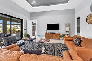 TV, DVD player, music library, video library