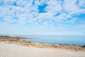 Experience the serene beauty of the coastline, where sandy shores meet the calm sea.