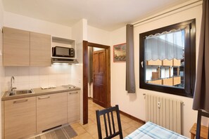 Fridge, microwave, stovetop, electric kettle