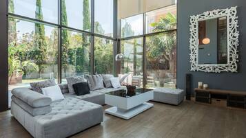 Una televisión, una chimenea