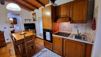 Fridge, oven, stovetop, cookware/dishes/utensils