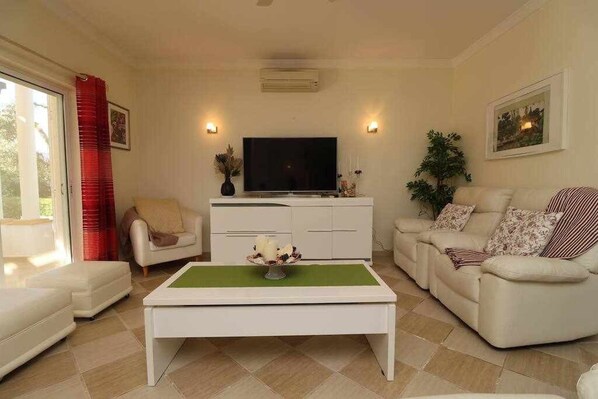 Televisión, chimenea, reproductor de DVD y tenis de mesa 