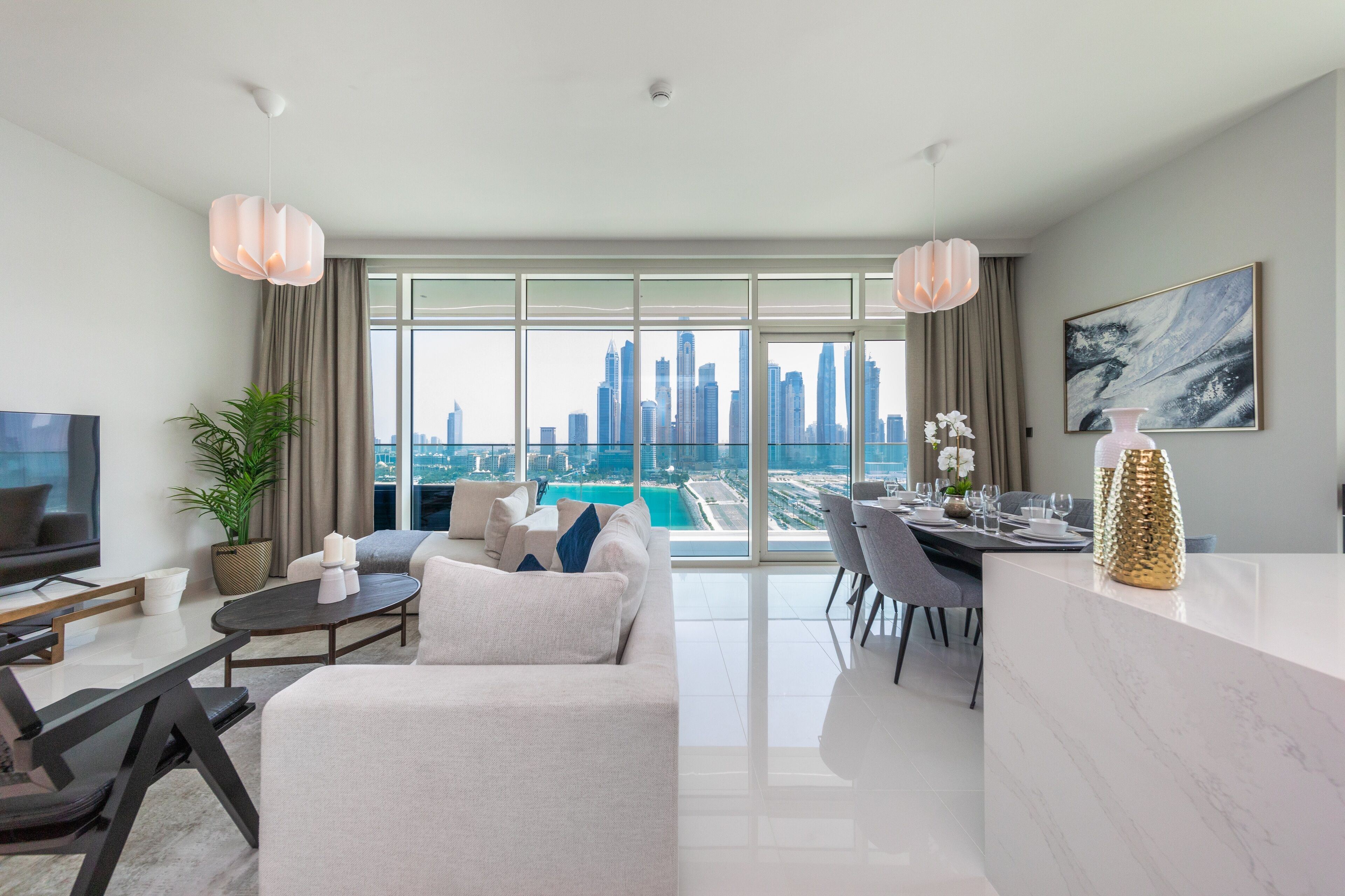 Luxury Apartment, 3 Bedrooms, Non Smoking, Sea View | Living area | 55-inch Smart TV with cable channels, TV, streaming services