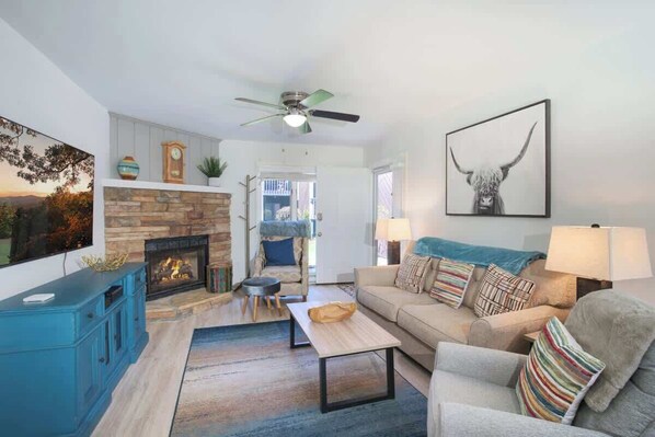 TV, fireplace, offices