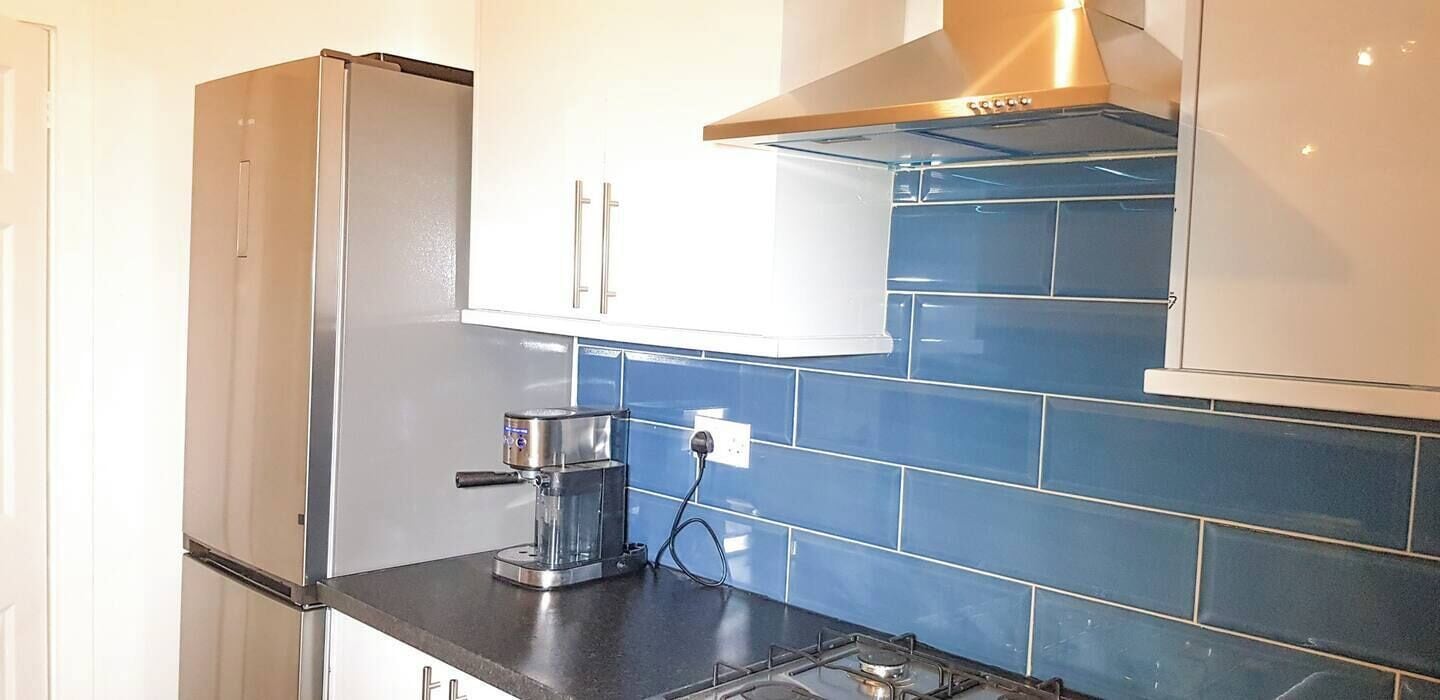 Fridge, microwave, cookware/dishes/utensils