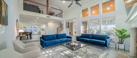 Télévision, cheminée, espaces bureaux