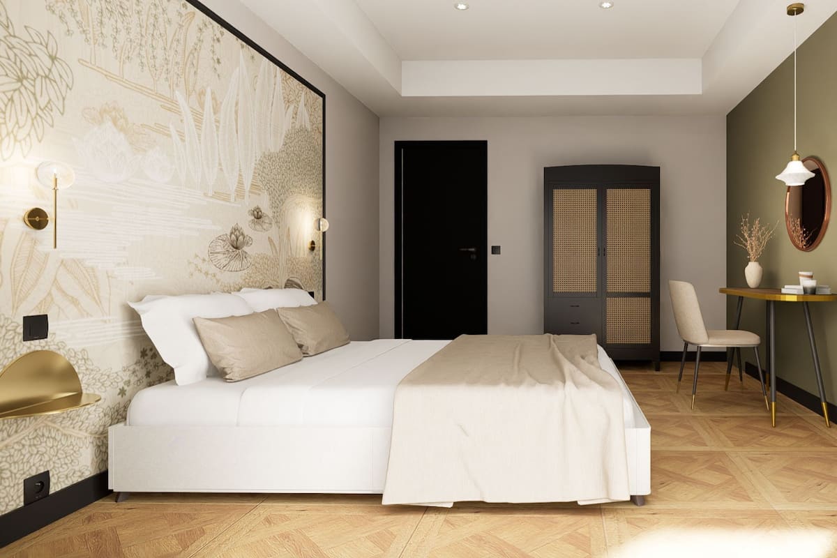 Premium tweepersoonskamer, terras, aan tuin | Luxe beddengoed, een kluis op de kamer, geluiddichte muren, gratis wifi