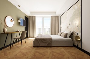 Premium tweepersoonskamer, terras, aan tuin | Luxe beddengoed, een kluis op de kamer, geluiddichte muren, gratis wifi