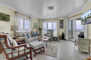 TV - The View | 180° Oceanfront Views from Screened Porch | Port O Call (Isle of Palms)