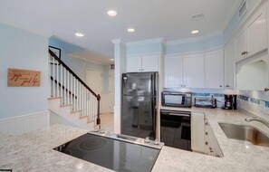 Fridge, microwave, dishwasher, coffee/tea maker