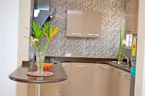 Kühlschrank, Mikrowelle, Herdplatte, Wasserkocher