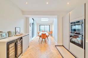 Fridge, dishwasher, electric kettle, toaster