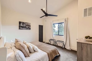 1 bedroom, desk, iron/ironing board, travel cot