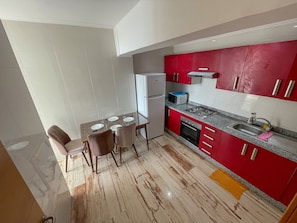 Fridge, microwave, oven