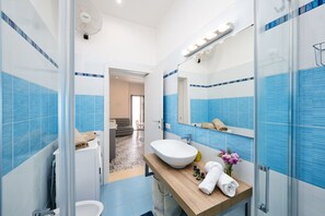 Regadera, secadora de cabello, bidet, toallas 