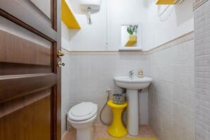 Shower, hair dryer, bidet, towels