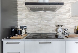 Microwave, stovetop, coffee/tea maker