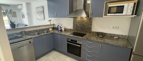 Fridge, microwave, oven, dishwasher