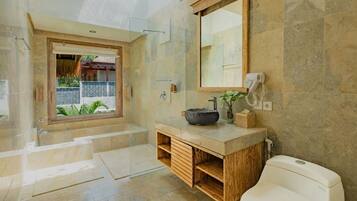 Suite, Multiple Beds, Garden View | Bathroom | Free toiletries, hair dryer, slippers, towels