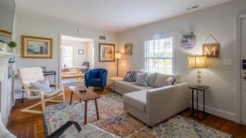 Smart TV, fireplace, table football, music library