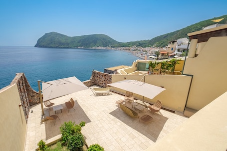 Terrace/patio. Villa 'Chiara' close to the Beach with Sea View & Terrace