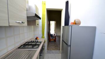 Fridge, stovetop, cookware/dishes/utensils