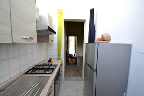 Køleskab, kogeplade, køkkentøj/tallerkener/redskaber