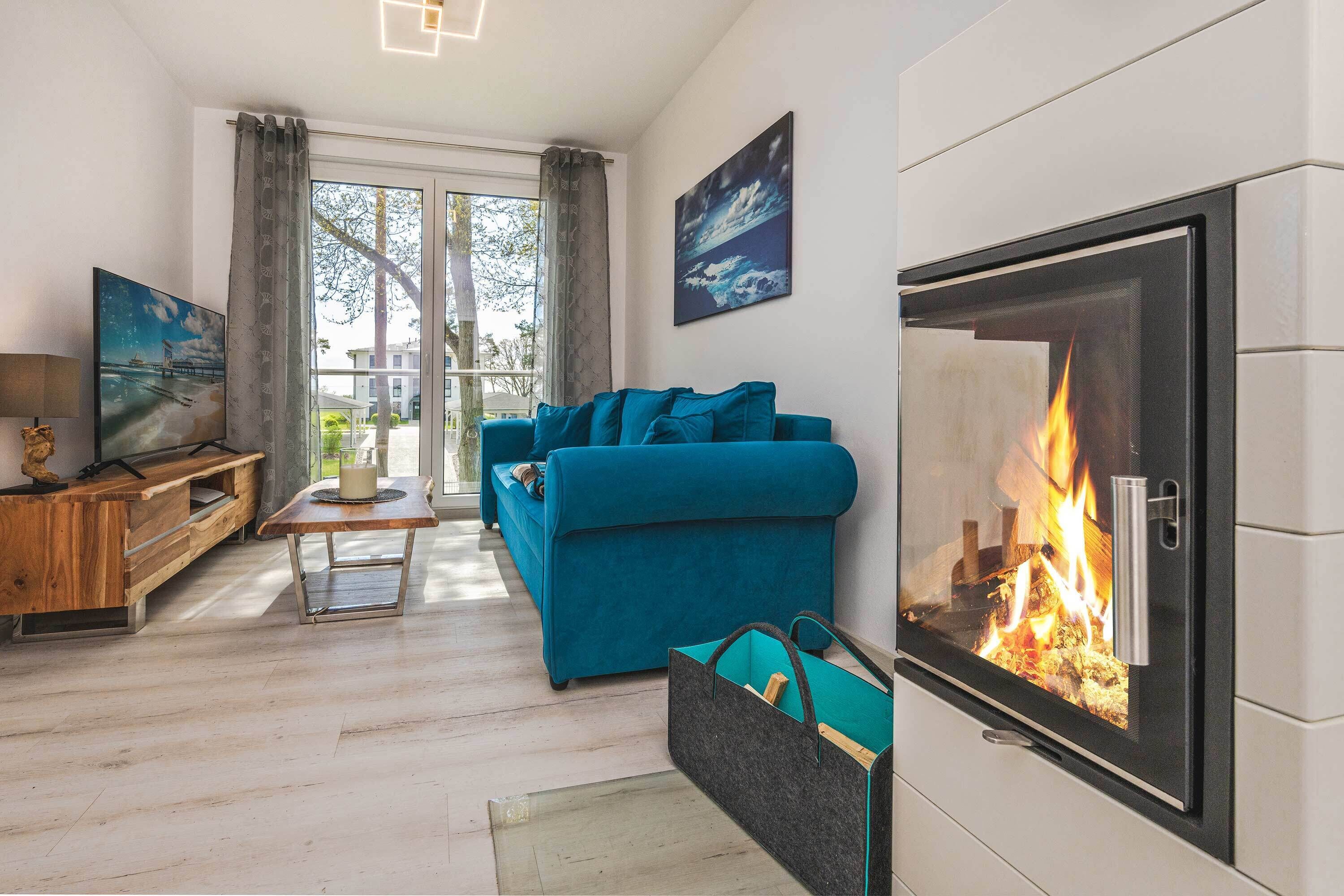 Fernseher, Kamin, Bücher
