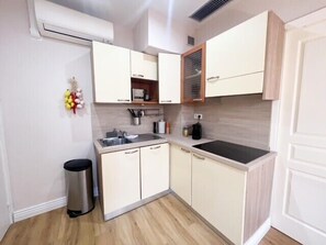 Réfrigérateur, micro-ondes, plaque de cuisson, lave-vaisselle