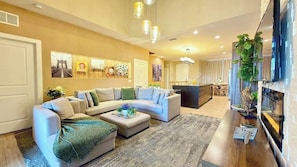 TV, fireplace, offices