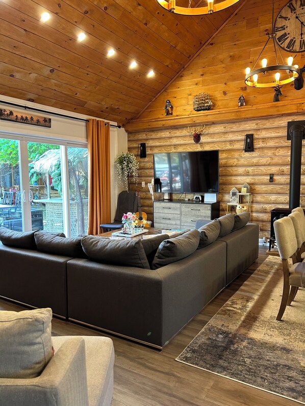 Smart TV, fireplace, video games, table football