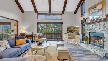 Smart TV, lareira, livros, serviços de streaming